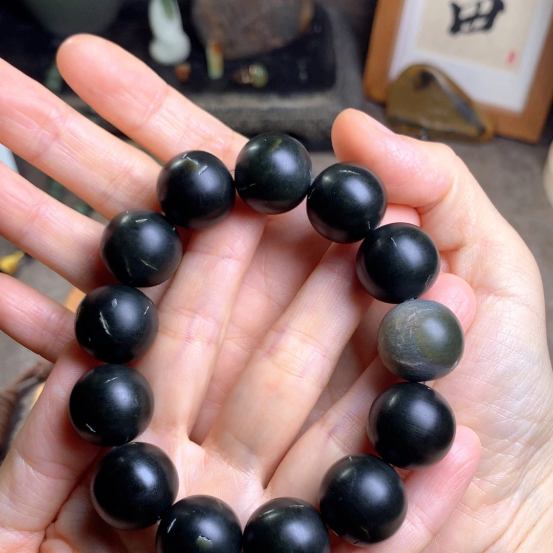 我***毛岫岩河磨玉（透闪石质玉）未镶嵌手串