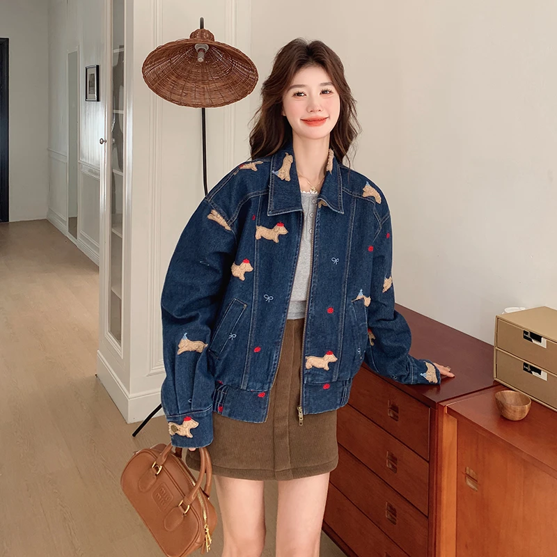 卡通提花牛仔外套女春秋2025新款美式休闲小个子流行韩系爆款短款