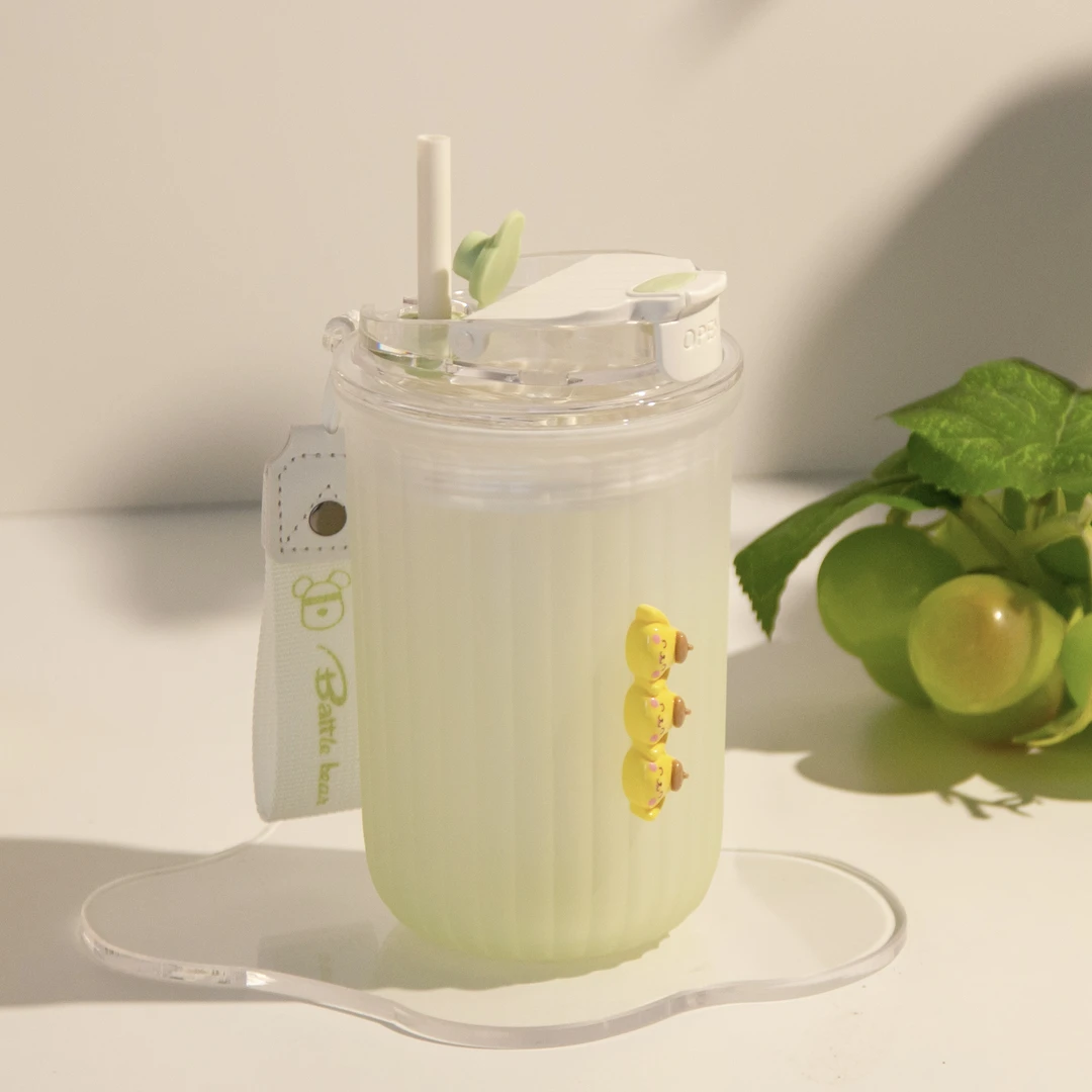 喵饼生活磨砂渐变咖啡杯便携Tritan塑料水杯耐高温茶水分离随手杯