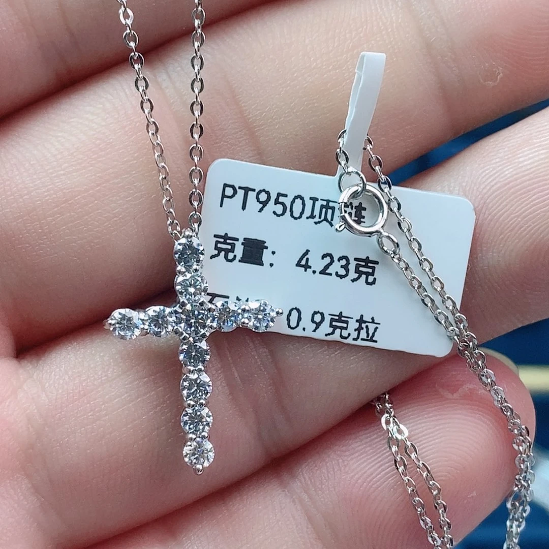 合成碳硅石（莫桑石）套链铂Pt950镶嵌