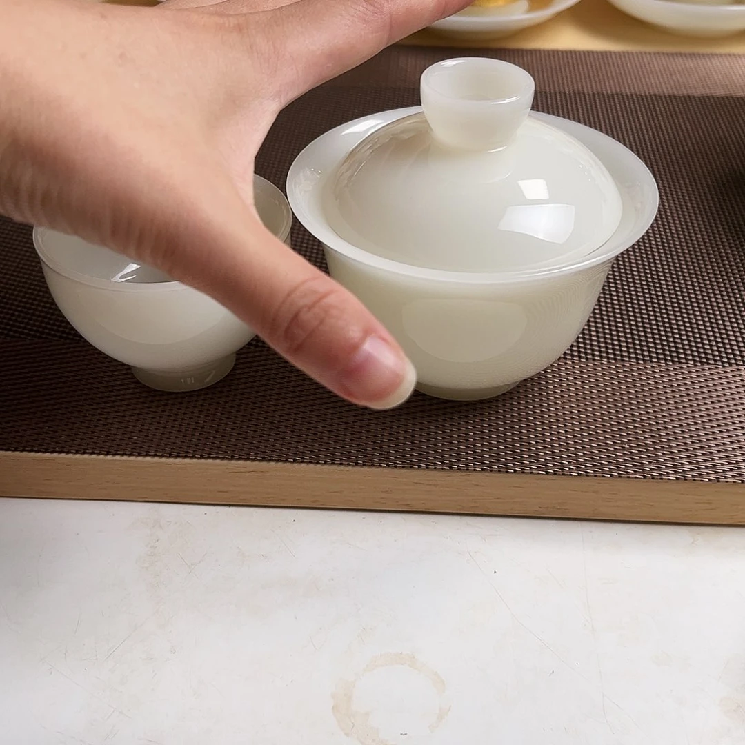 瓷片丝****工高档皙白玉瓷精品二才元宝盖碗加主人杯