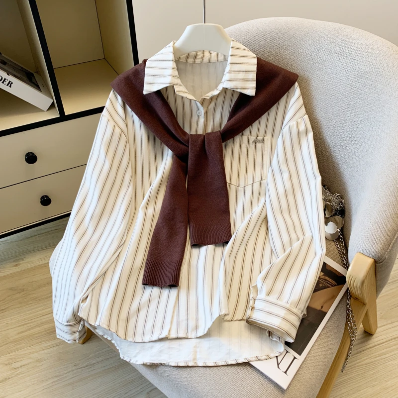 SM潮流秋季新款设计感小众衬衫女宽松百搭假两件套针织披肩可拆卸