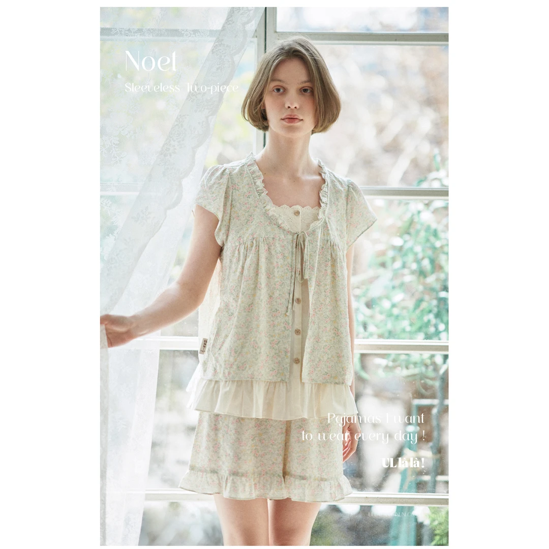 Ullala韩国品牌进口睡衣家居服砂布棉碎花叠拼款25203