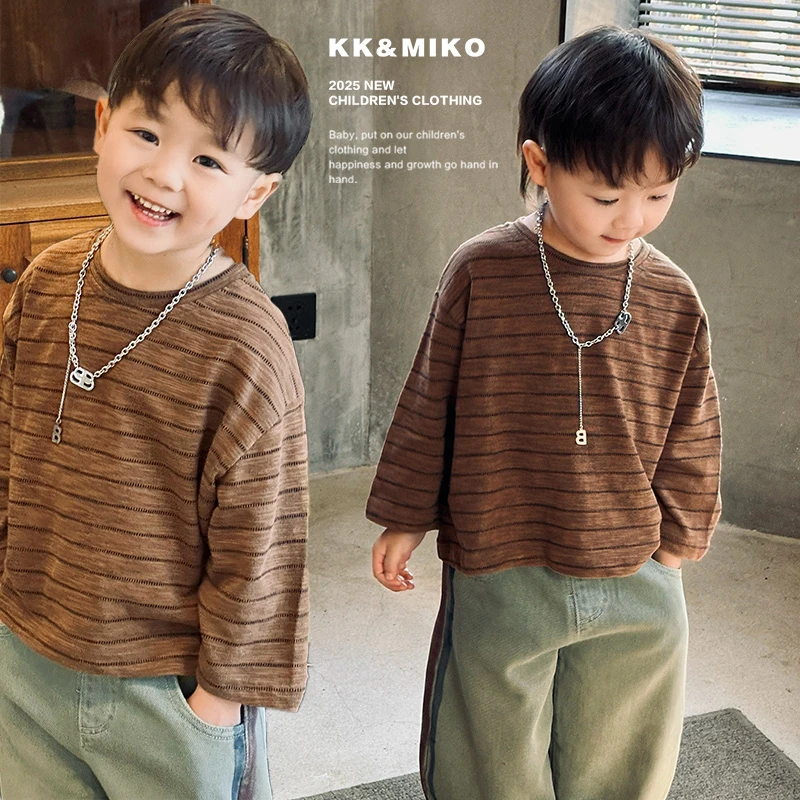 KK&MIKO童装简约休闲日系条纹长袖T恤上衣KK54