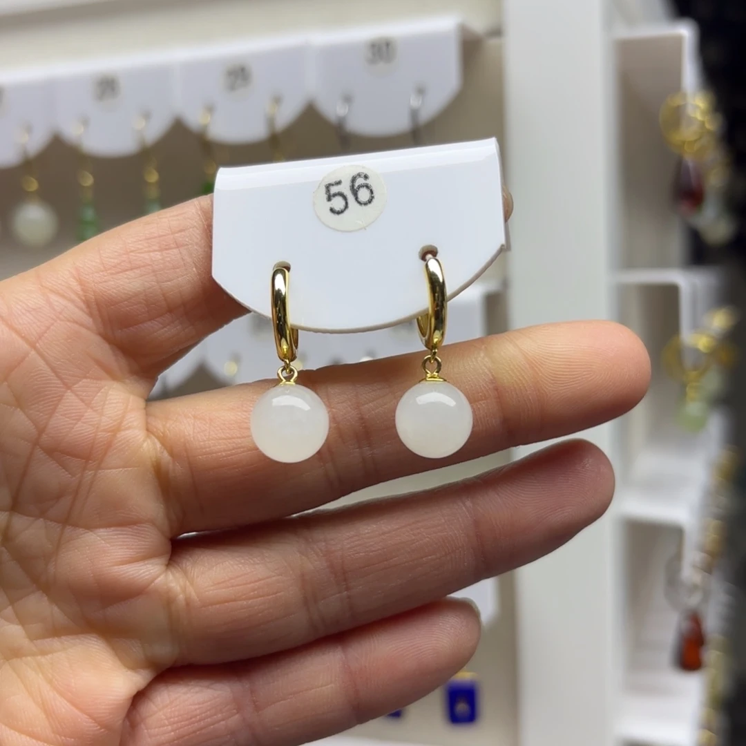 和田玉银S925镶嵌耳饰