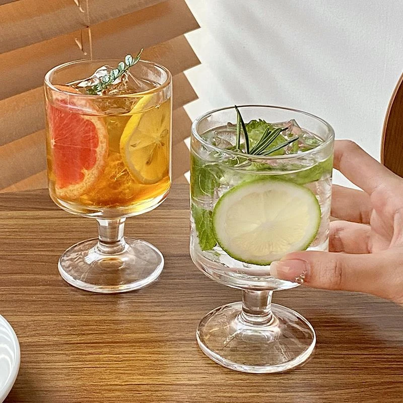网红ins风水果茶杯玻璃高脚杯冷饮料杯果汁杯饮品杯酸奶杯水杯子