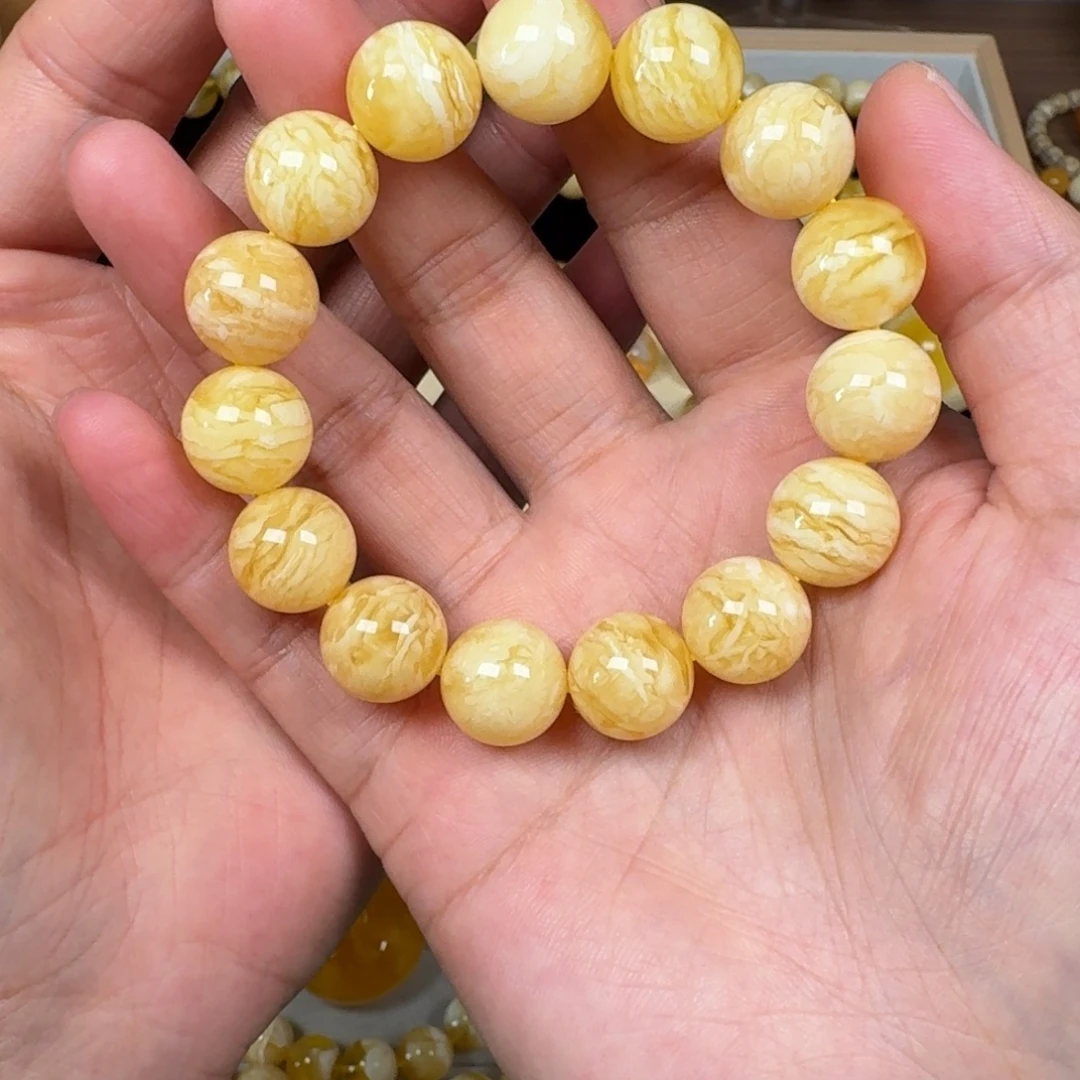 手链蜜蜡未镶嵌13.9虎皮纹千层雪高货23.1克