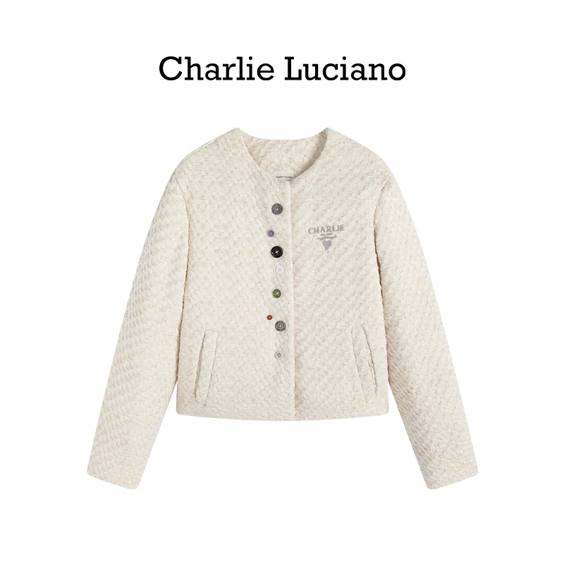 Charlie Luciano彩扣标识短款小香风秋冬新款宽松CL羽绒服外套女