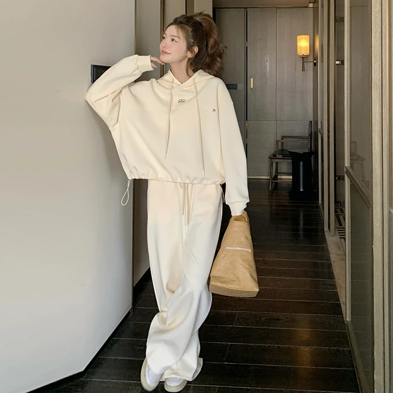 米白色卫衣运动套装女秋季2025超火韩版高级感宽松慵懒休闲两件套