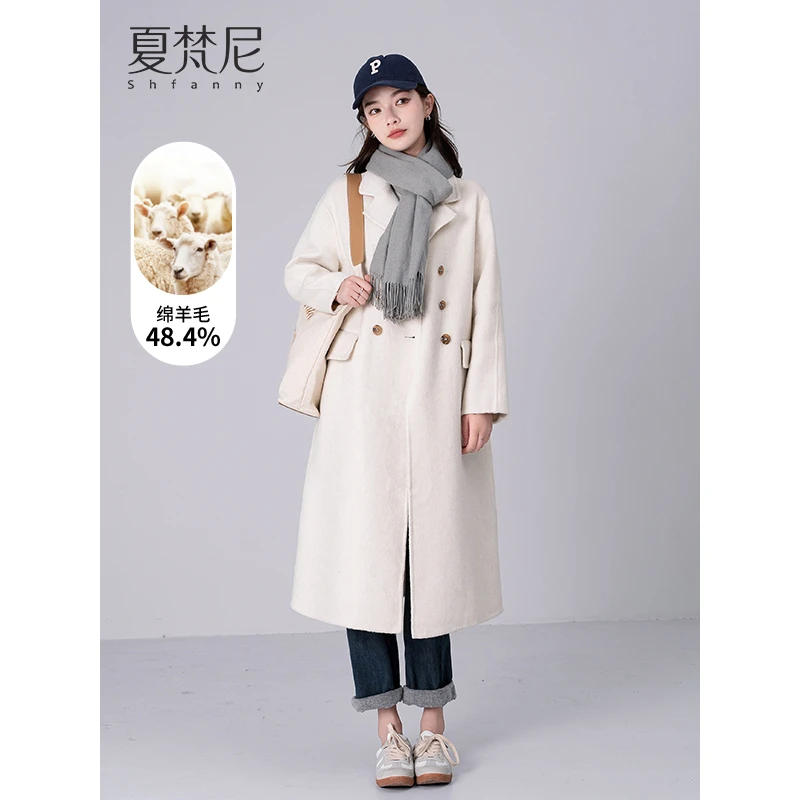 夏梵尼冬日西雅图双面呢大衣时尚加厚中长款秋冬毛呢外套女