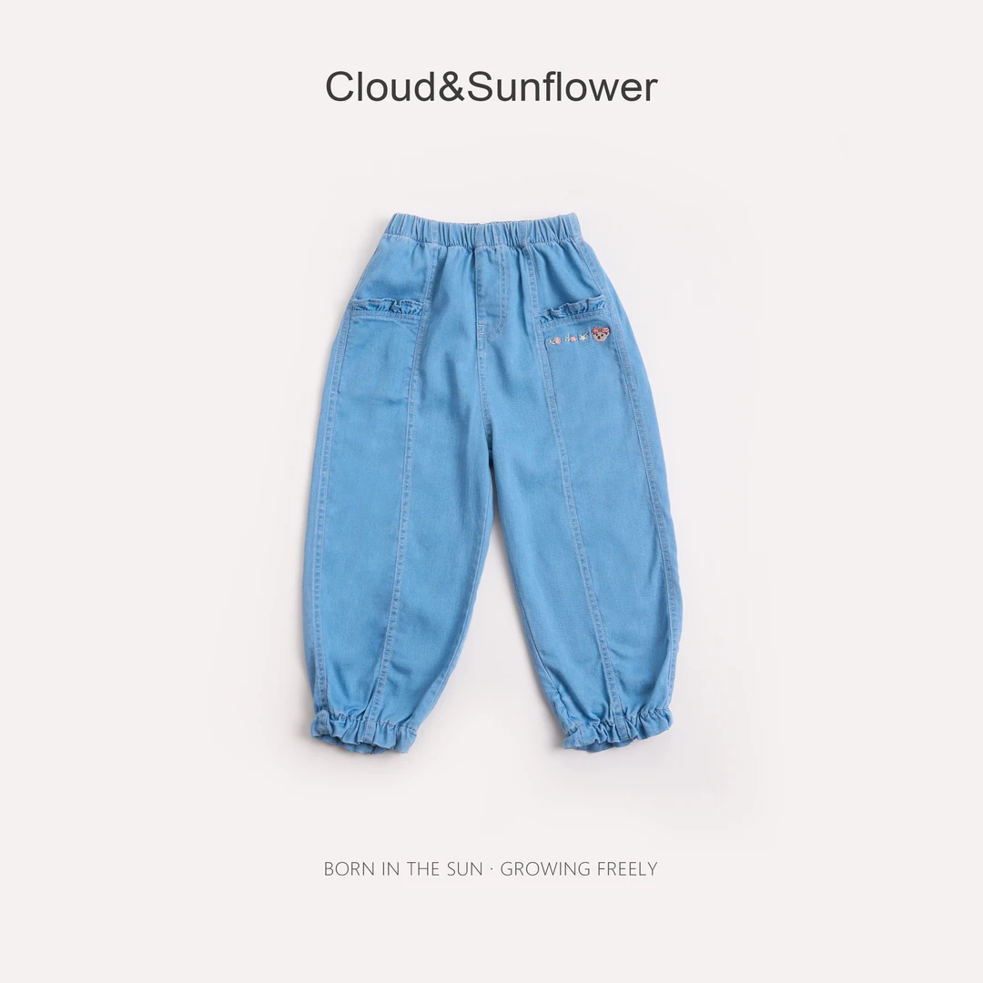 【云朵小葵】女童夏季小熊刺绣拼接束脚休闲裤1113965