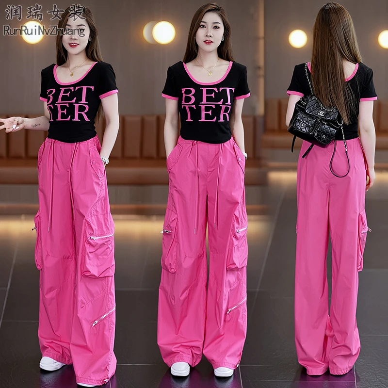 阔腿休闲运动套装百搭时尚夏装个性夏季宽松广场舞服韩版显瘦2025