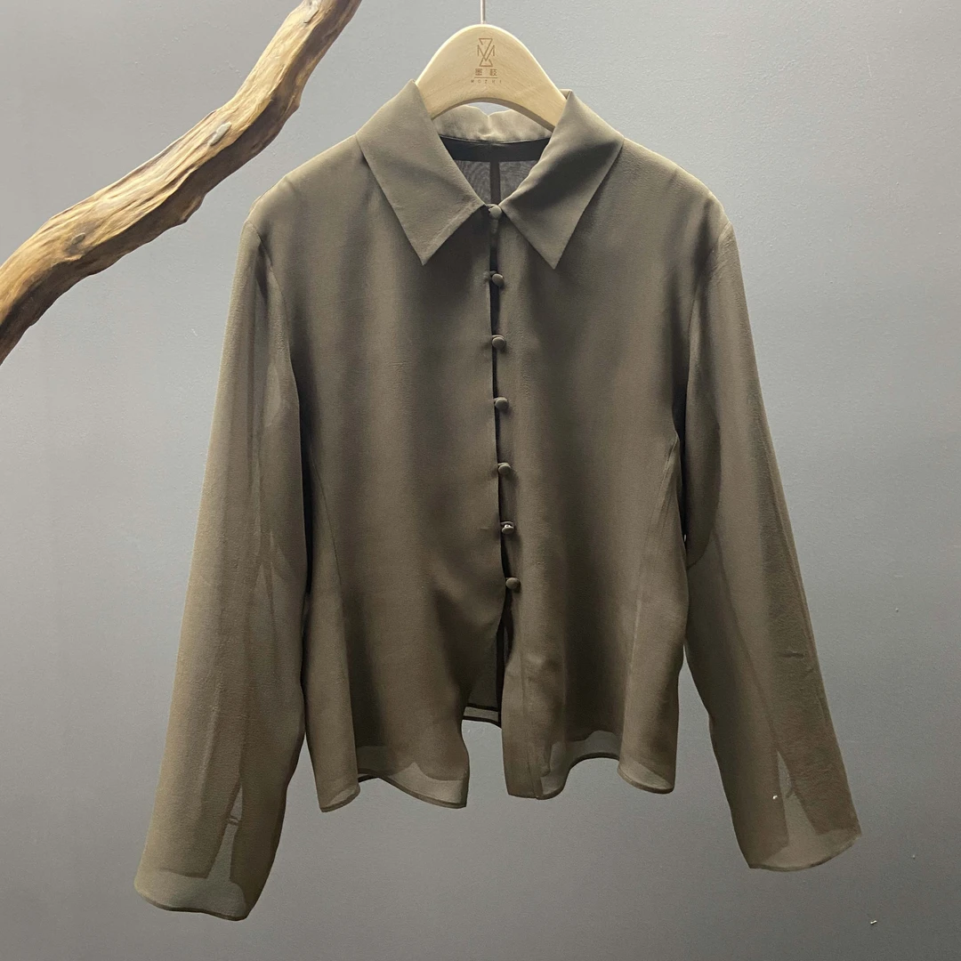 墨枝 气质翻领百搭双层桑蚕丝衬衣S900A469