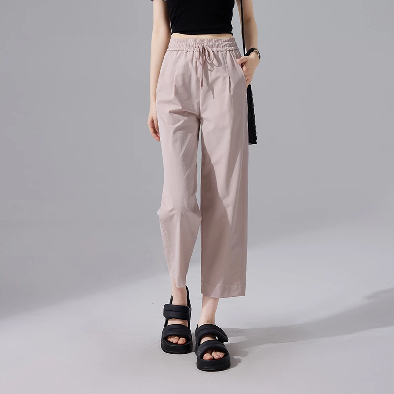 索菲丝尔【透气易干】直筒裤女裤很轻薄夏凉裤2025松紧腰女裤521053