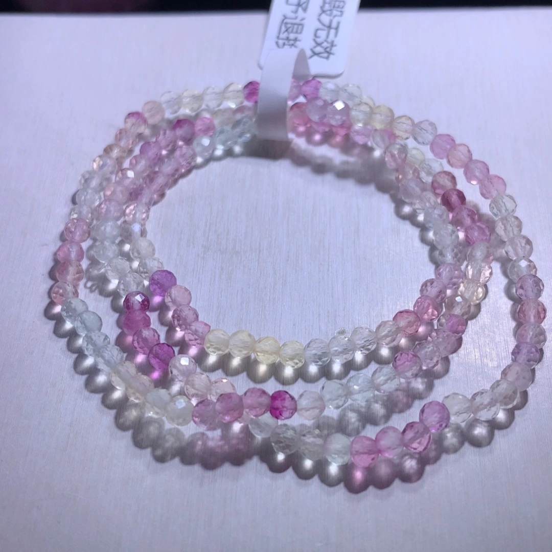 银S925镶嵌水晶手串萤石多圈4m