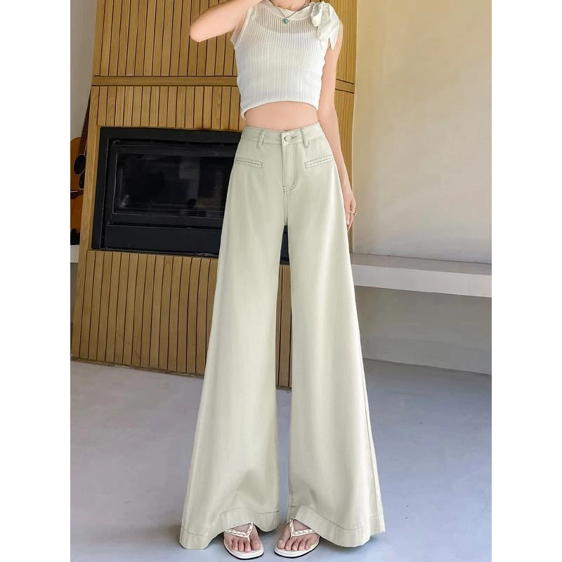 天丝莱赛尔阔腿牛仔裤女夏季薄款2025新款高腰不贴腿喇叭冰丝裤子