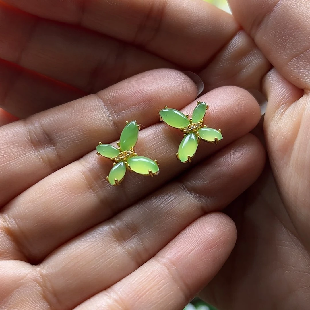 和田玉耳饰银S925镶嵌