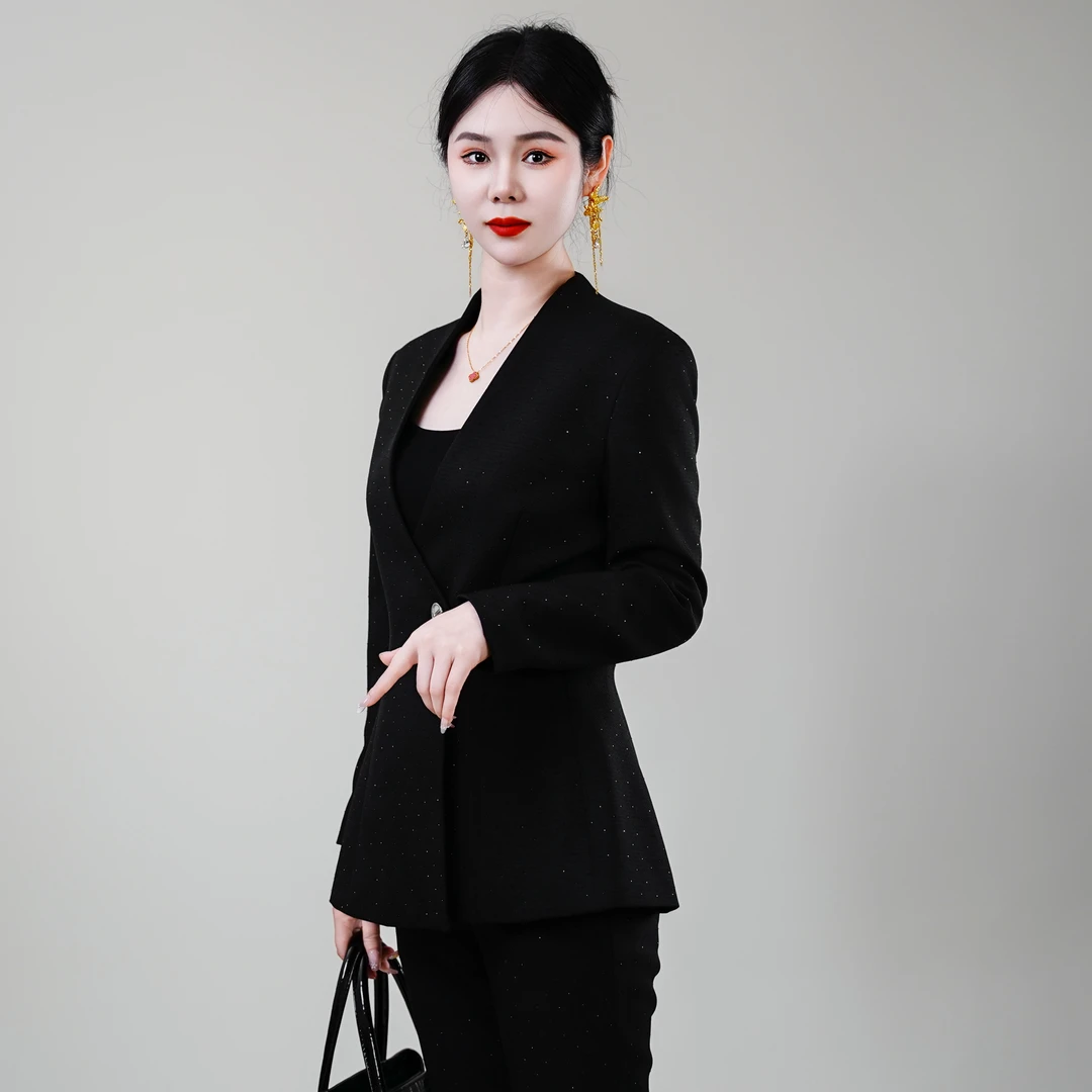 Falaibang/法莱邦8038春秋款黑色长袖微喇西装套装