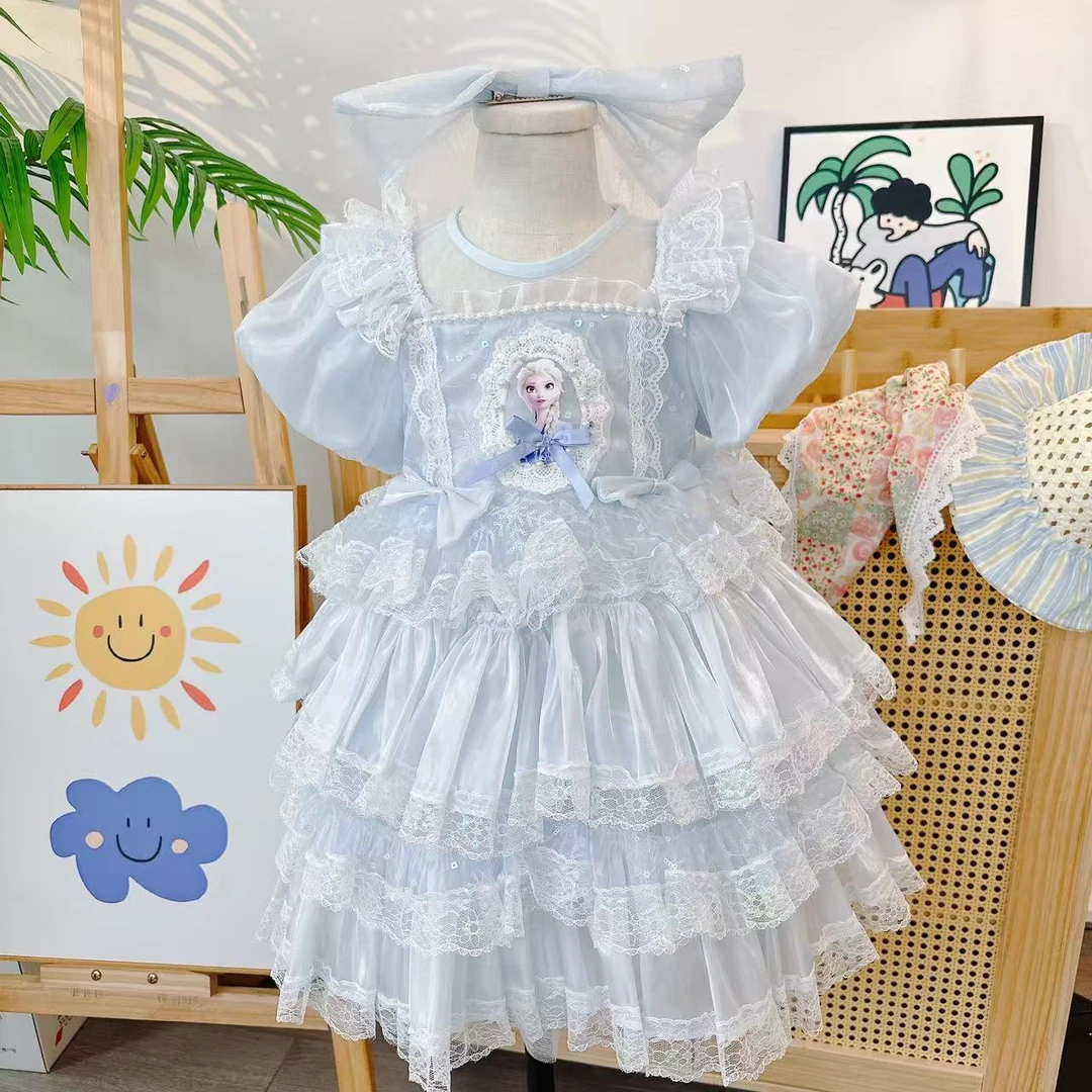 【SHE IS RAINBOW】*高定蕾丝花边+艾莎公主女童连衣裙*X-7088