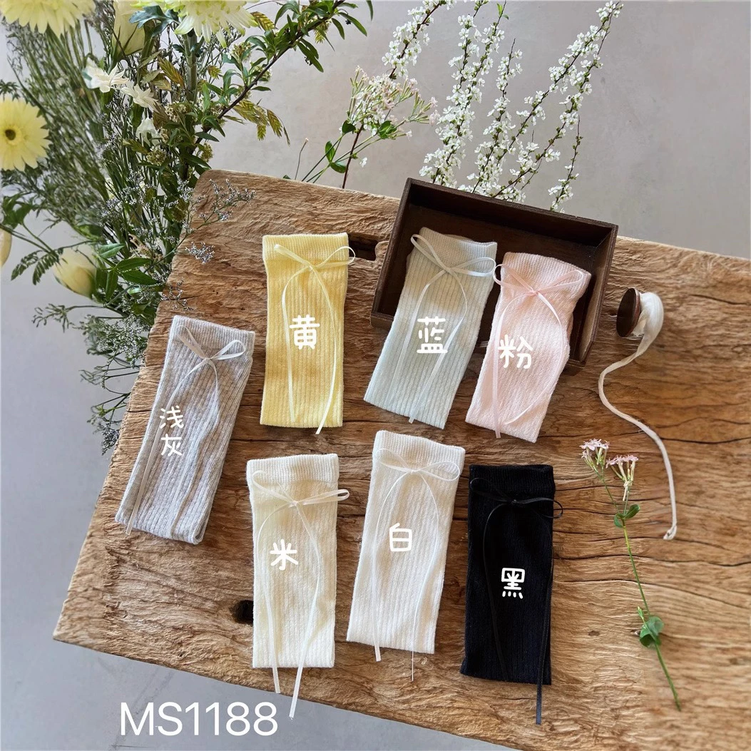 MS1188夏款超薄儿童中筒袜韩版丝带蝴蝶结女童堆堆袜公主风长袜