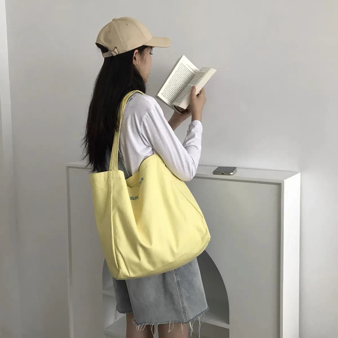 2025新款帆布包女上班通勤大容量单肩包简约托特包上课手提帆布袋