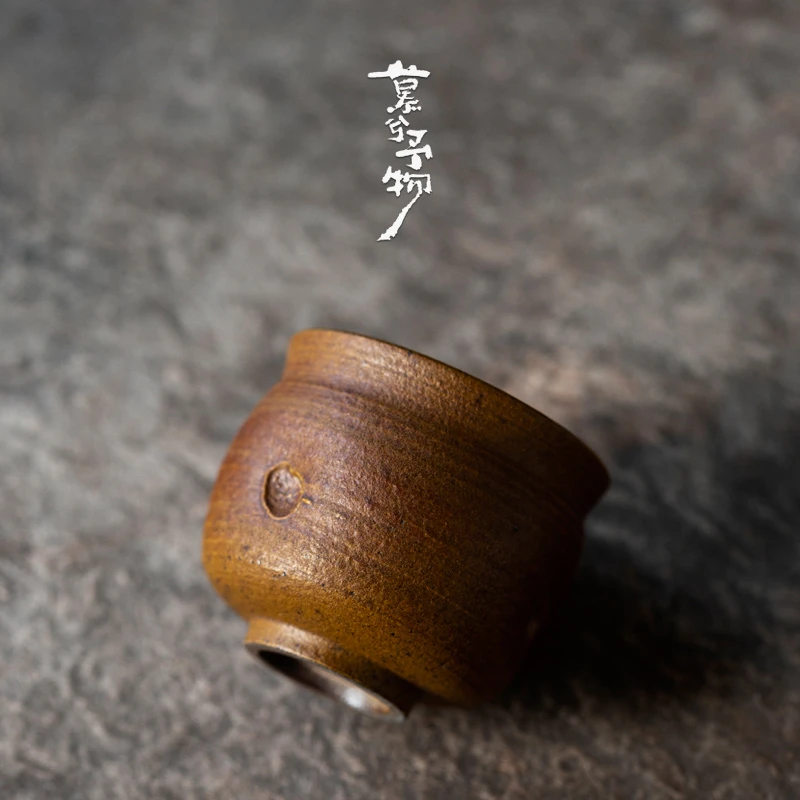 慕兮予物粗陶酱釉茶杯手工复古侘寂风主人缸杯品茗杯功夫茶具单杯