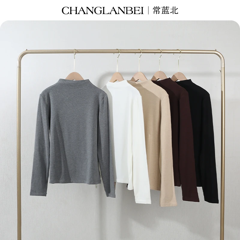 【常蓝北 】 秋季新款宽松设计师款加绒半高领纯色长袖T恤衫