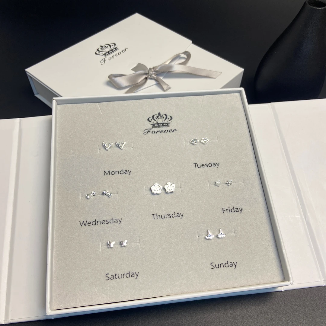 合金锆石耳饰 一周礼盒耳钉生日礼物送女友ins小众百搭气质养耳洞