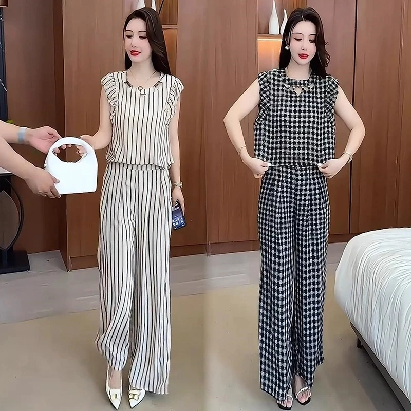 时尚套装女2025夏季新款时髦洋气设计感短袖上衣阔腿裤气质两件套