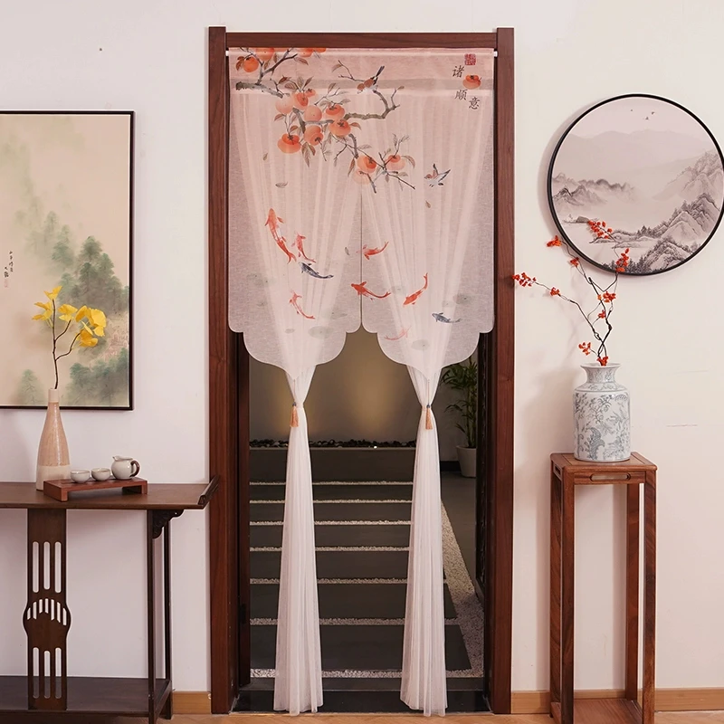 中式门帘隔断帘九鱼家用防蚊纱帘遮挡轻奢卧室卫生间新款门对门