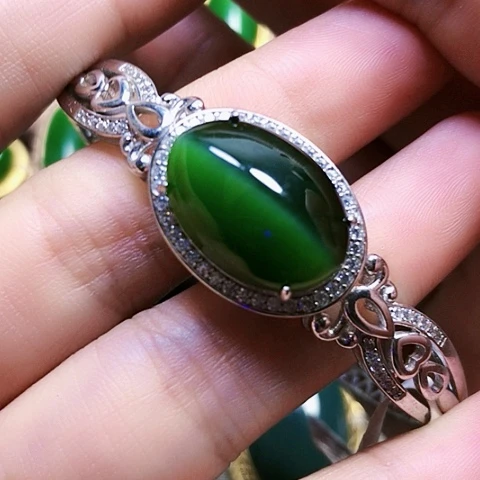 和田玉戒指银S925镶嵌