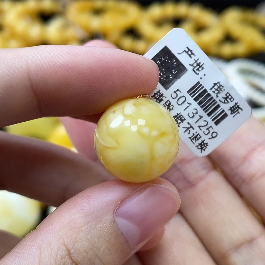 蜜蜡未镶嵌珠宝奇石16.6mm奶白浓蜡妖花 瑕
