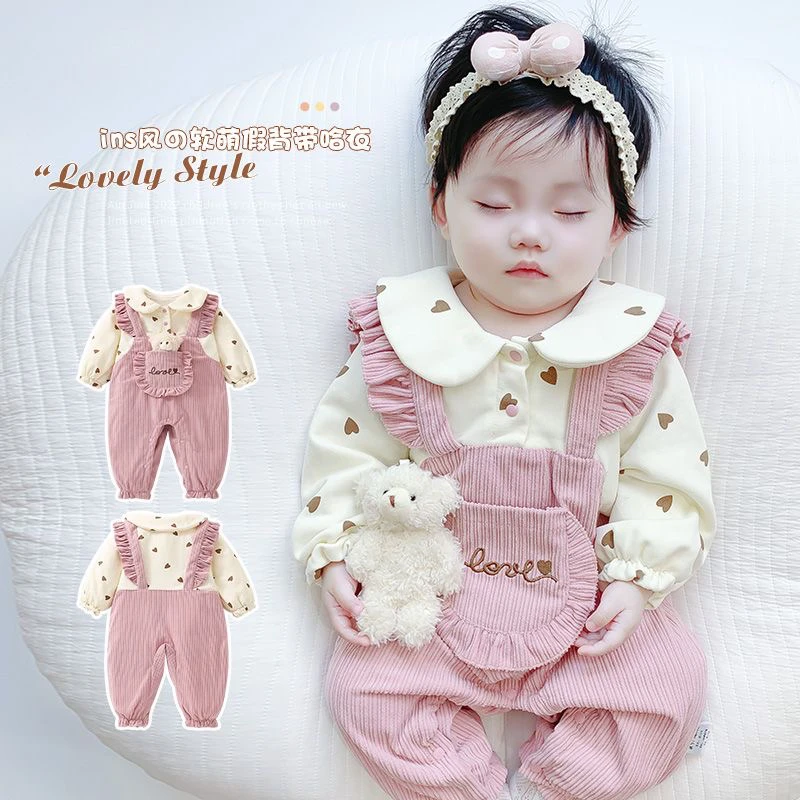 婴儿衣服春装新款女宝宝新生连体衣满月百天超萌公主哈衣外出爬服