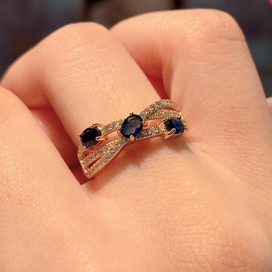 戒指蓝宝石银S925镶嵌天然蓝宝石