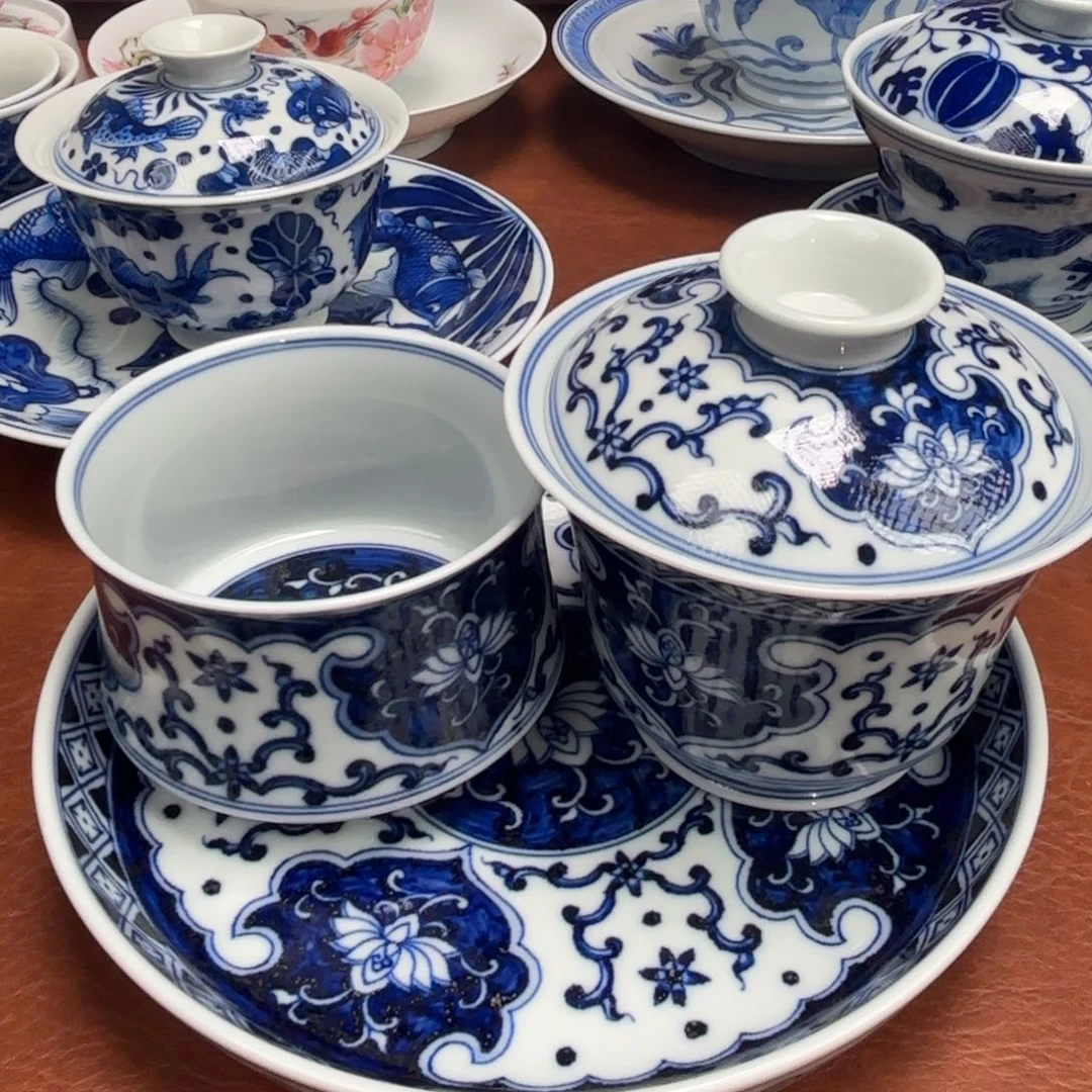 M***a茶具微瑕手绘缠枝莲宝象三件套景德镇发货