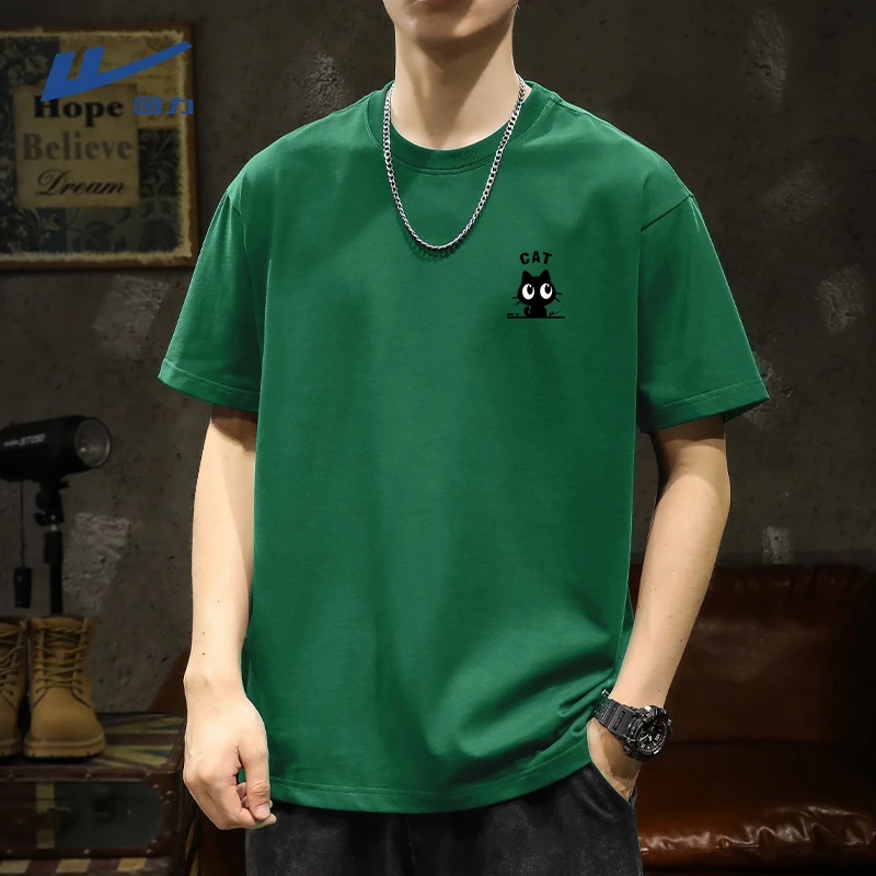 回力显白绿色短袖t恤男士夏季美式休闲宽松百搭半袖男款圆领体恤