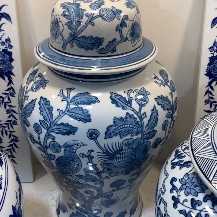 【闪购商品】摆件雨*青花瓷陶瓷将军罐摆件