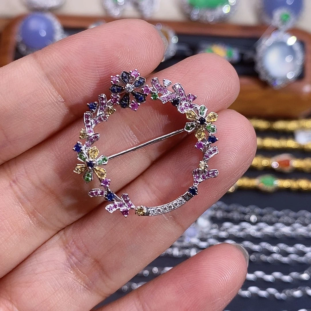 翡翠18K金镶嵌吊坠(不含链)胸针吊坠两用款