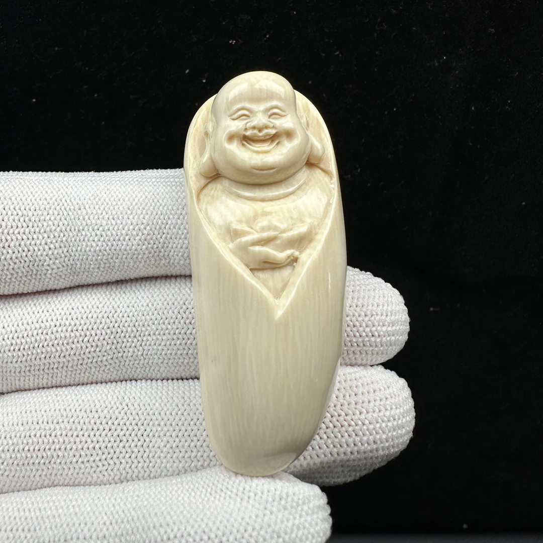 H4255天然猛犸牙 弥勒佛雕刻件22.9x56.5x15mm支持鉴定 假一罚四