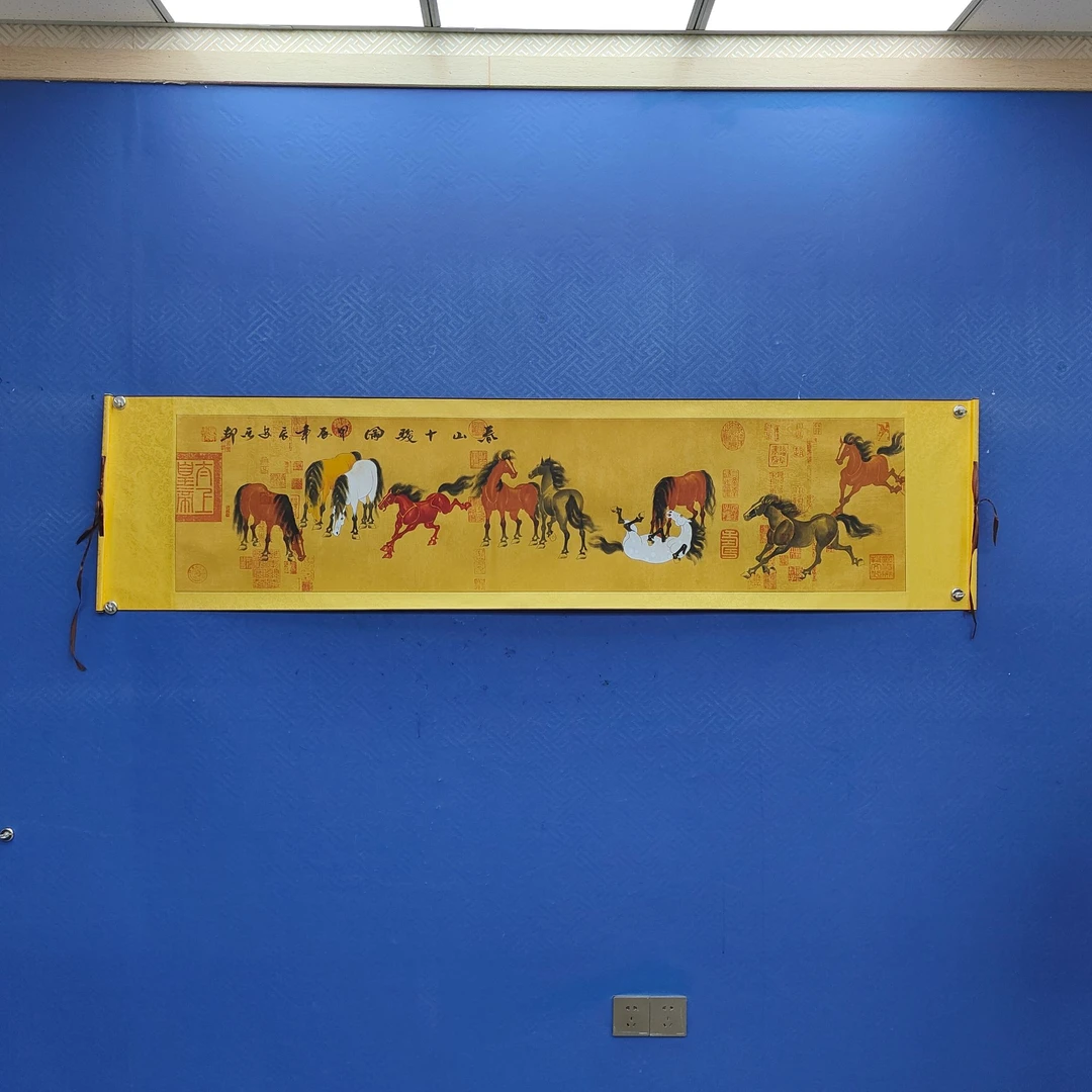 王志武 《春山十骏》六尺对开 蜡染 210*50cm-古墨堂2