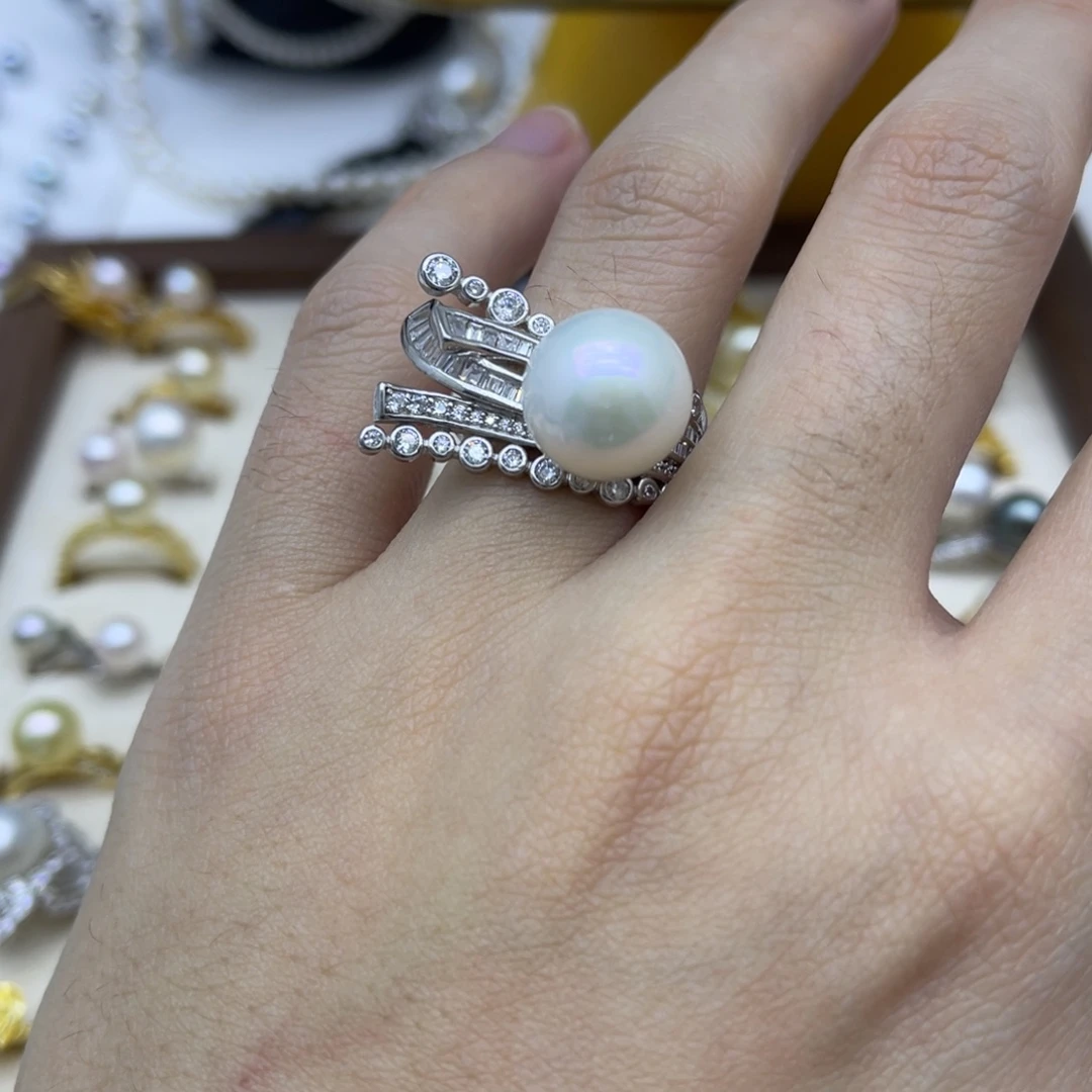 戒指银S925镶嵌淡水珍珠