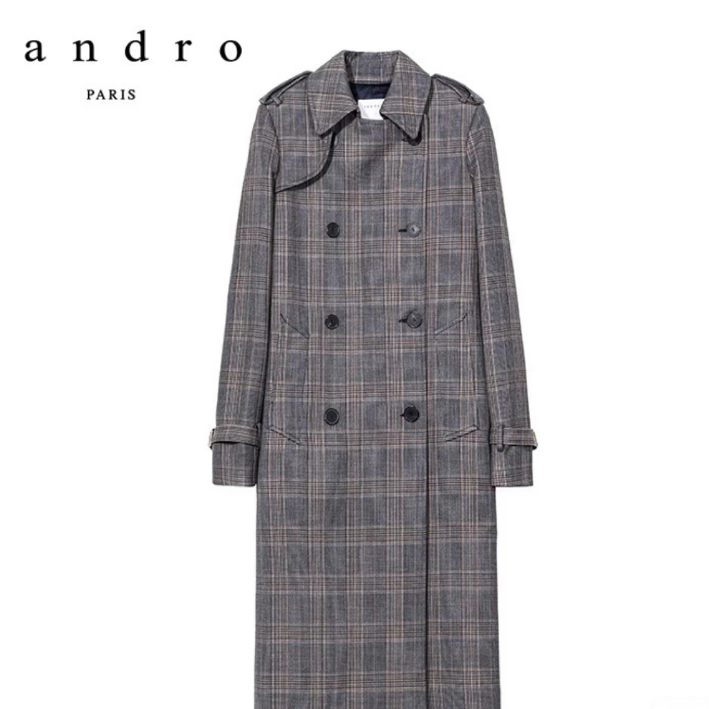 99新 SANDRO/桑德罗黛菲 格纹 风衣外套 中长款/36码/B01955