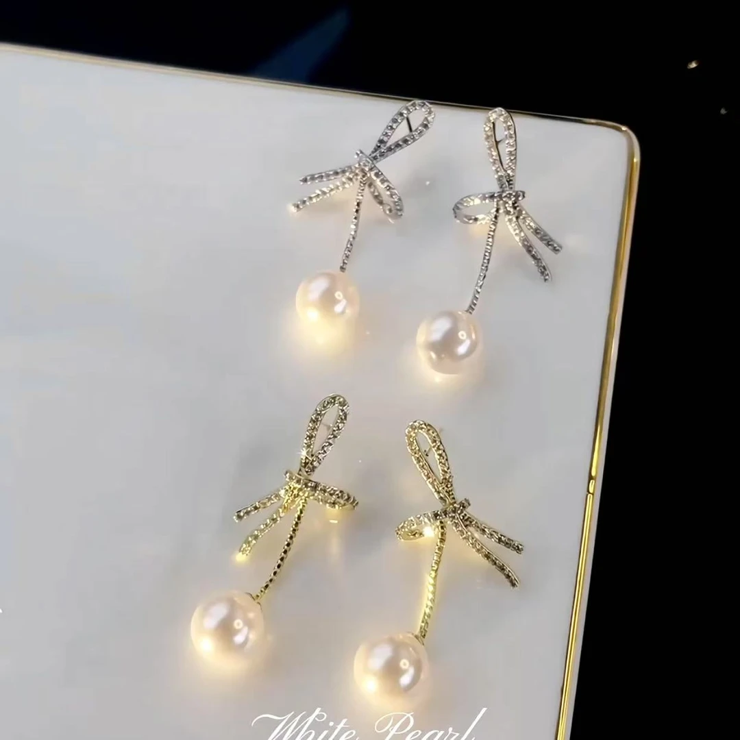 铜合金仿珍珠耳饰 a514 a515欧比雅比【飘带蝴蝶结流苏】17249