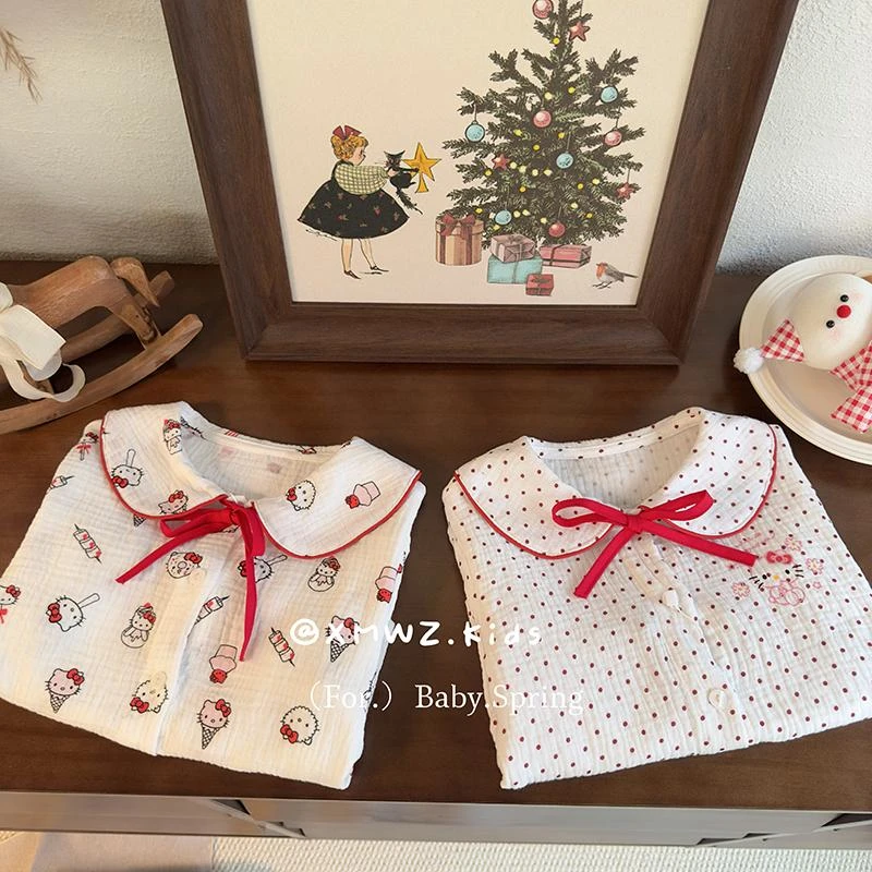 X女童夏装家居服套装25新款全棉双层棉纱睡衣夏季空调衫两件套