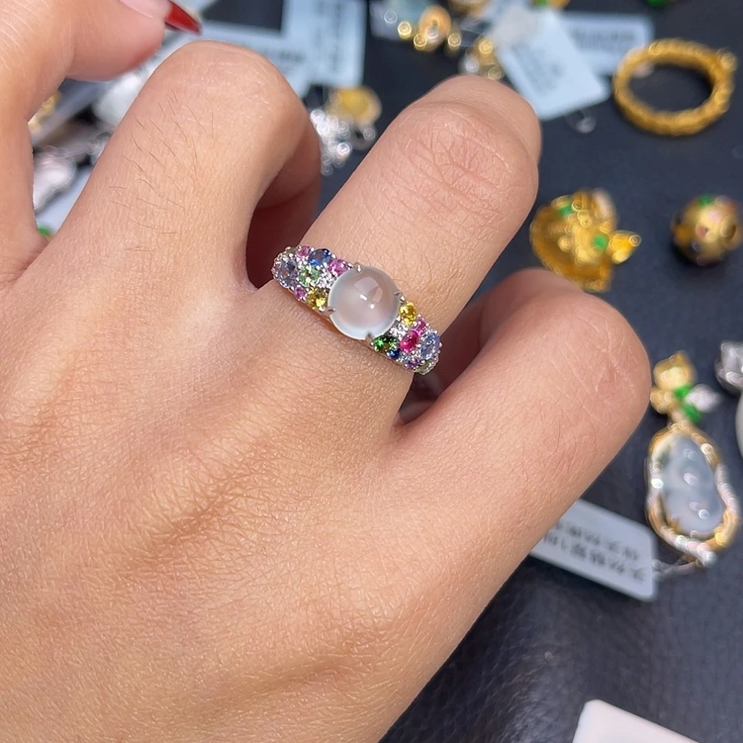 18K金镶嵌戒指翡翠多宝