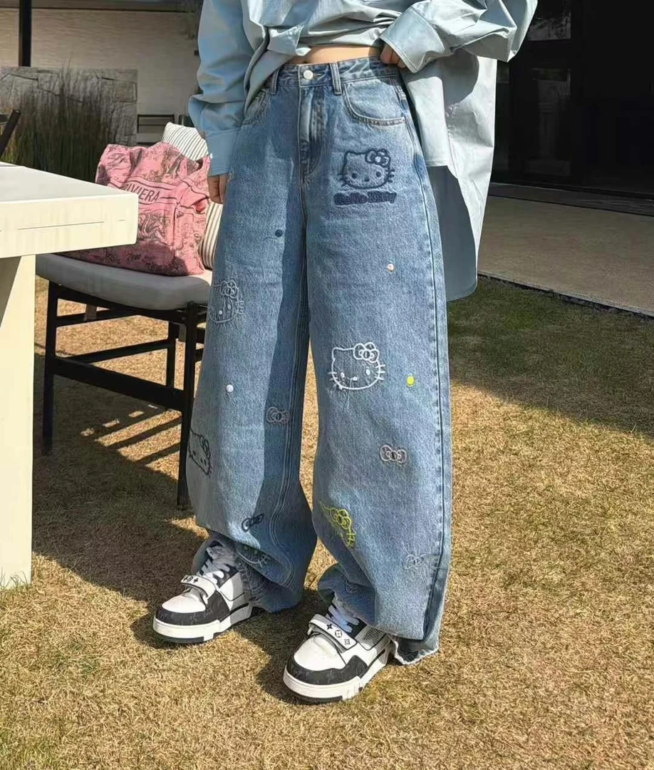 琦琦_25款欧货重工艺刺绣猫咪阔腿裤
