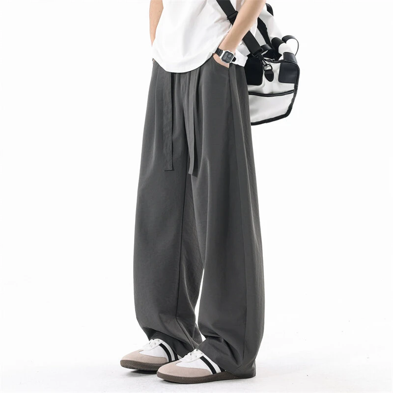 灰色冰丝直筒裤男夏季薄款高级感垂感阔腿裤宽松透气弯刀休闲长裤