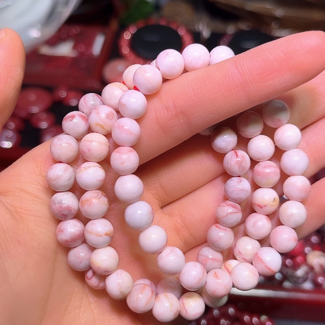 天然辰砂打磨原石手串