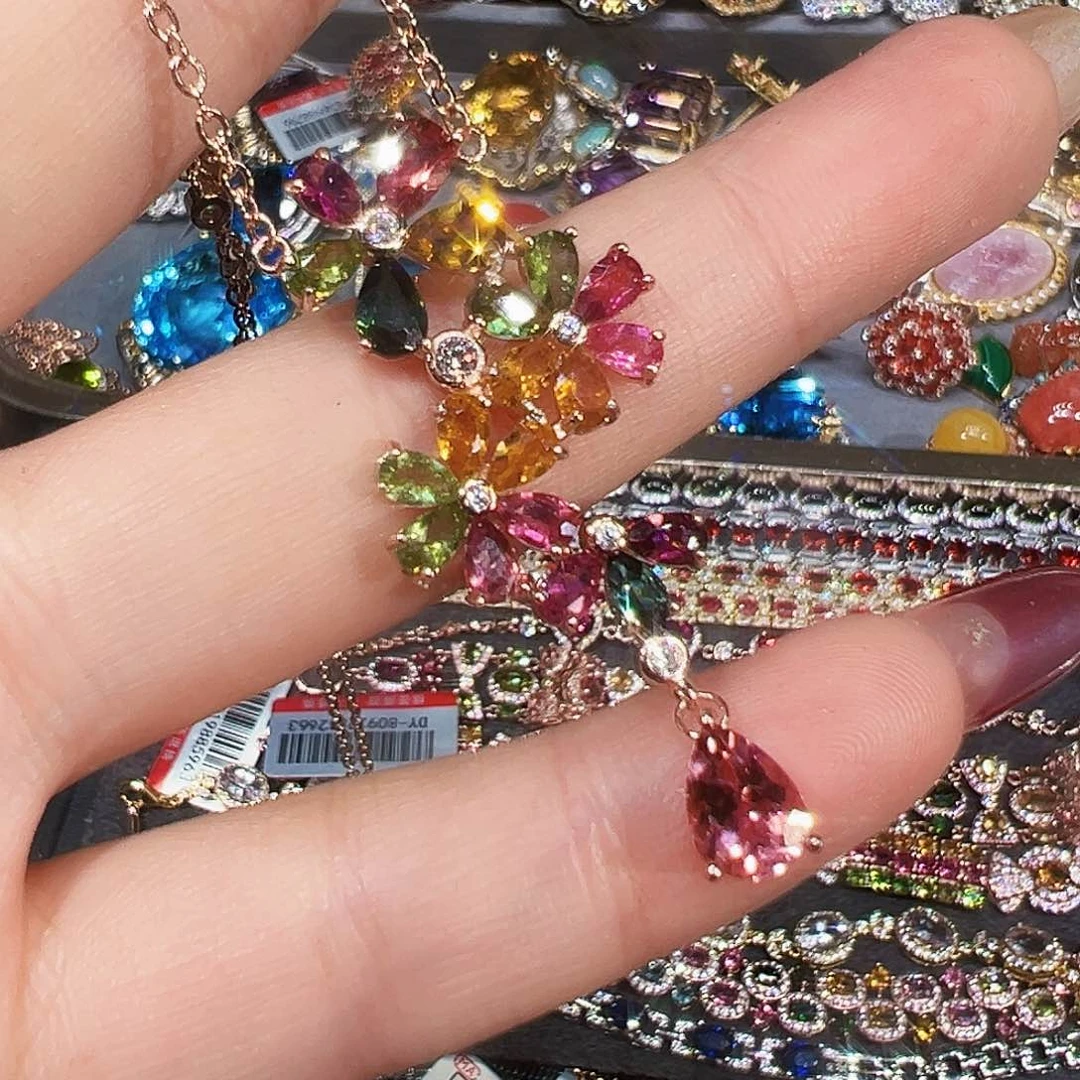 银S925镶嵌吊坠碧玺