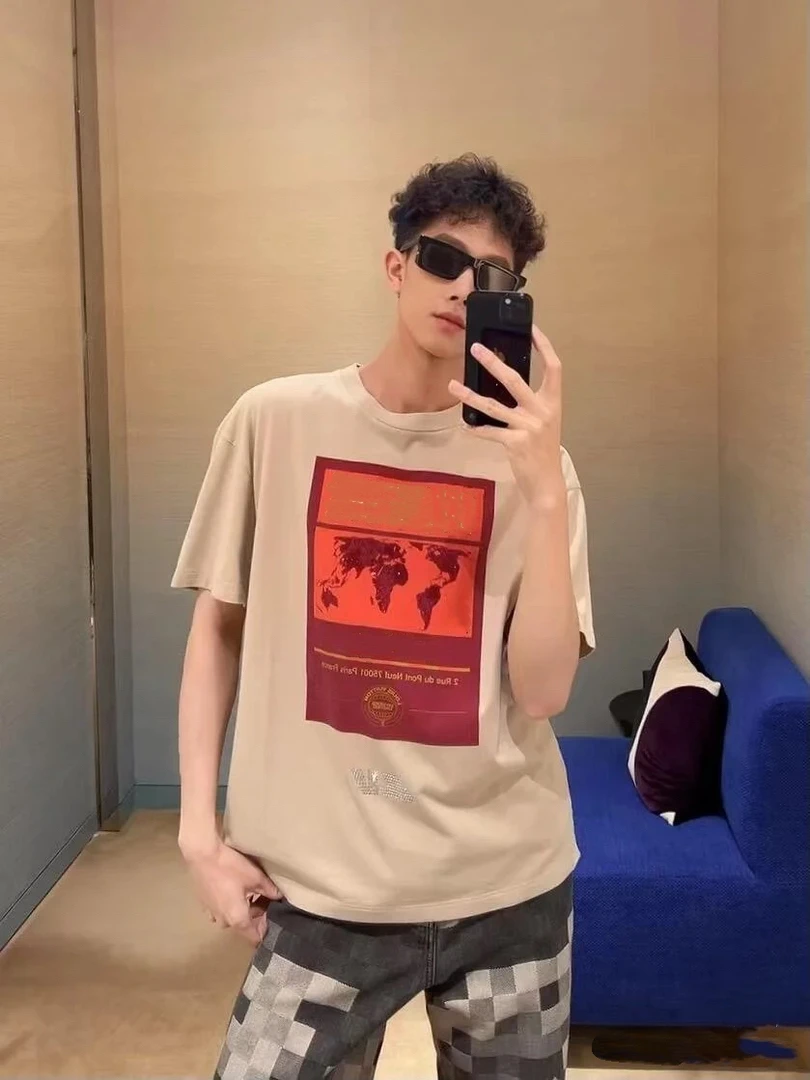 【CC】马家新款字母烫钻地图印花男女T恤